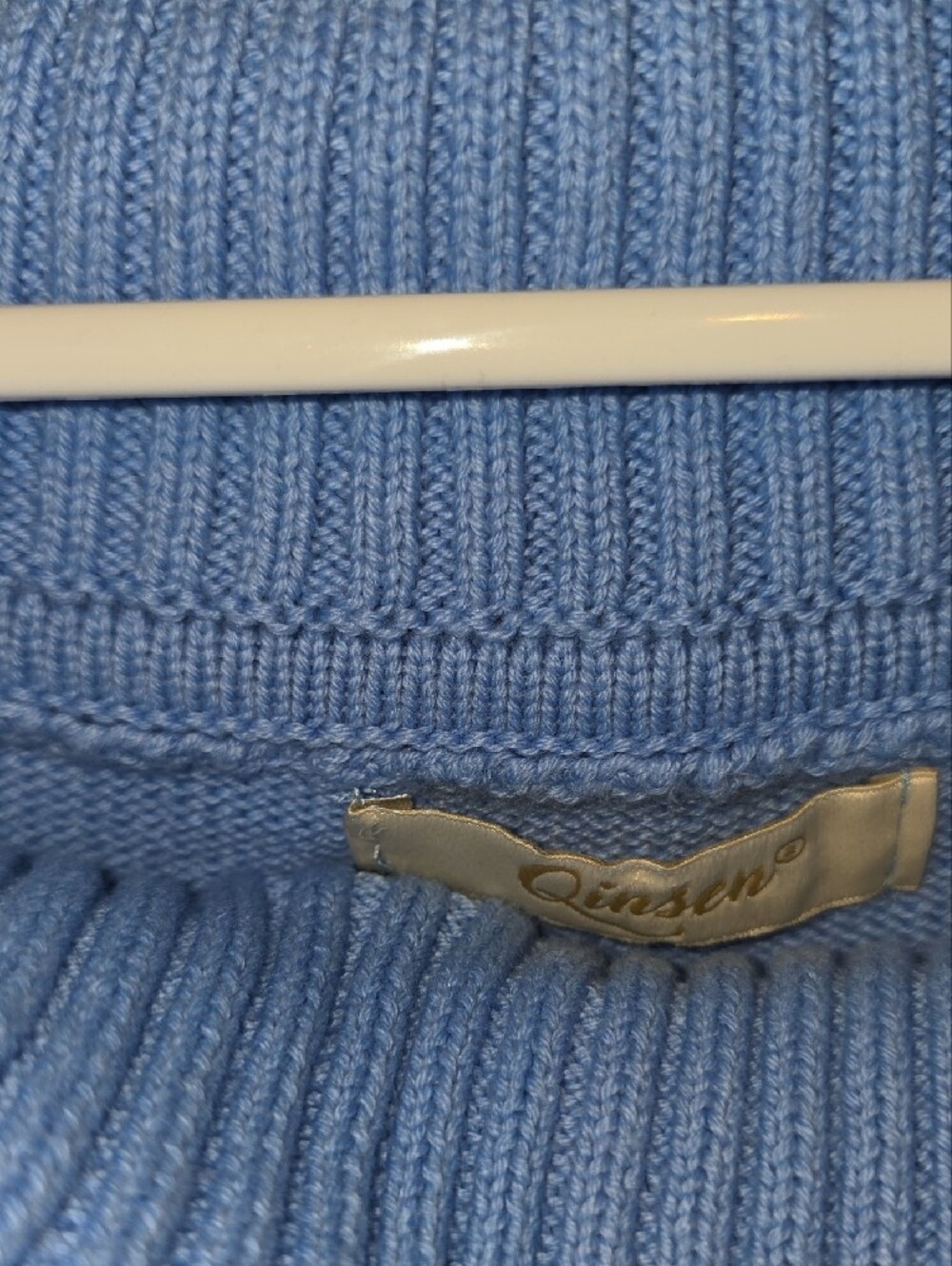Light Blue Off‑Shoulder Ribbed Cowl Neck Sweater - Picture 2 of 5